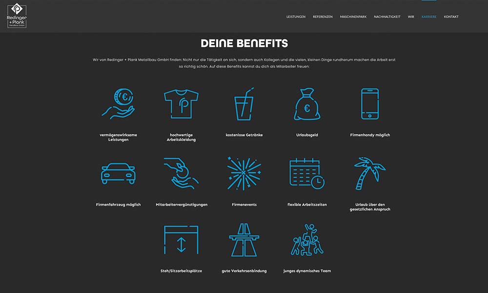 Die Mitarbeiterbenefits von Metallbau Redinger.