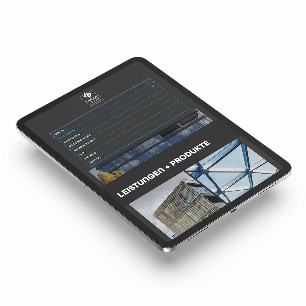 Die Leistungen von Metallbau Redinger auf einem Tablet.