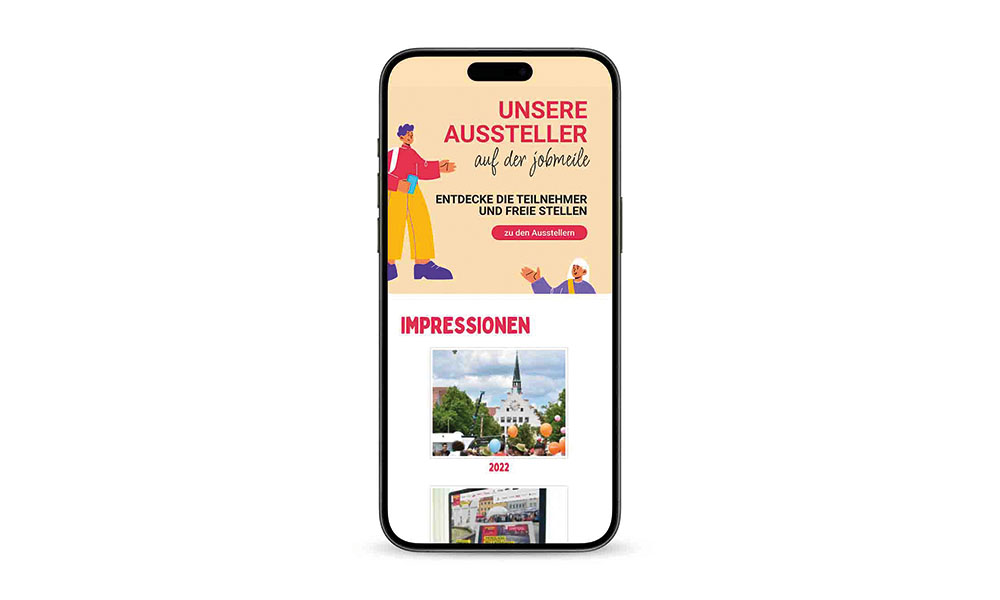 Impressionen der Jobmeile Neumarkt auf einem Smartphone.