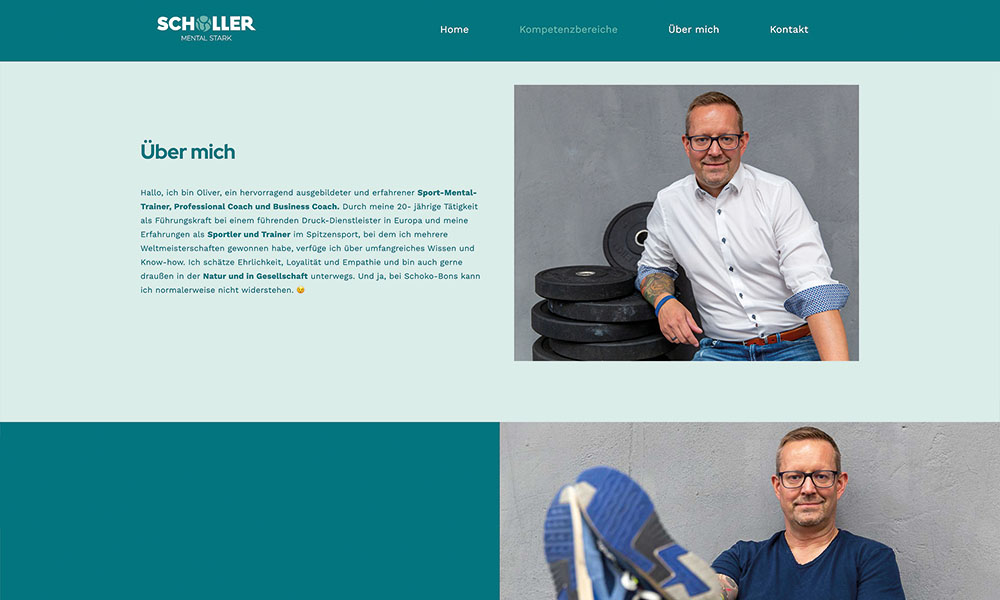 Die Über uns Seite von Oliver Scholler auf einem Desktop.