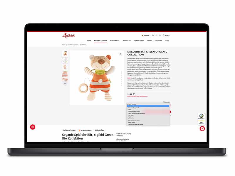Ein Plüschtier mit Aufziehschnur im sigikid Onlineshop.